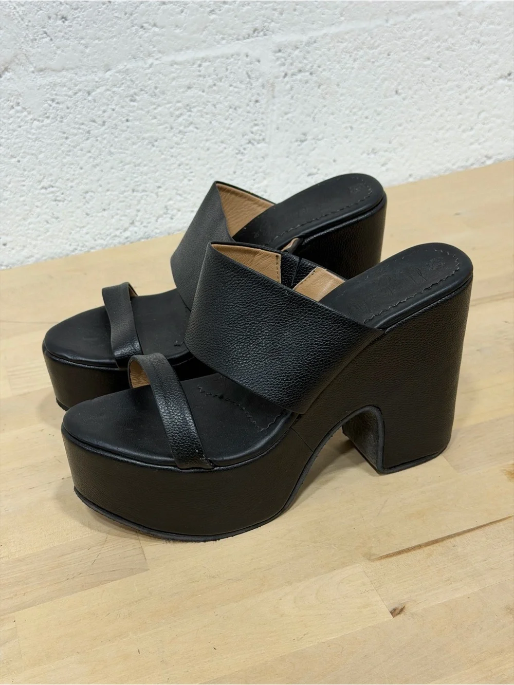 Sleek Black Platform Mule Heels for Women - Genuine Leather